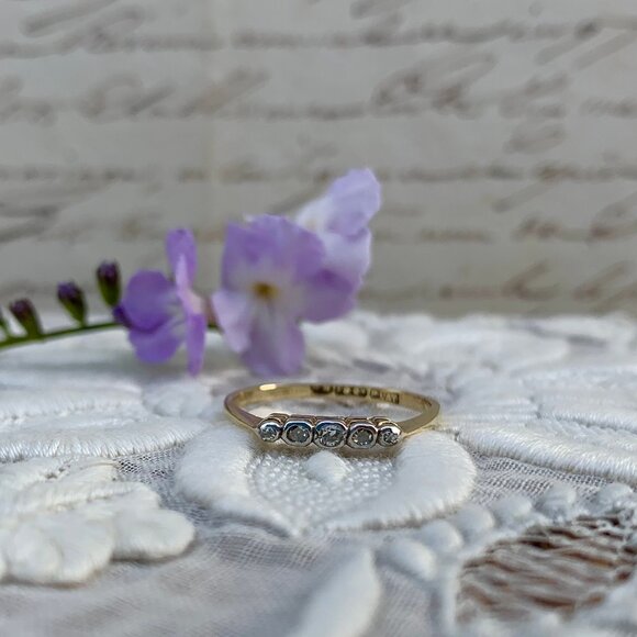 Antique Art Deco five stone 18K gold platinum diamond ring - Picture 12 of 13